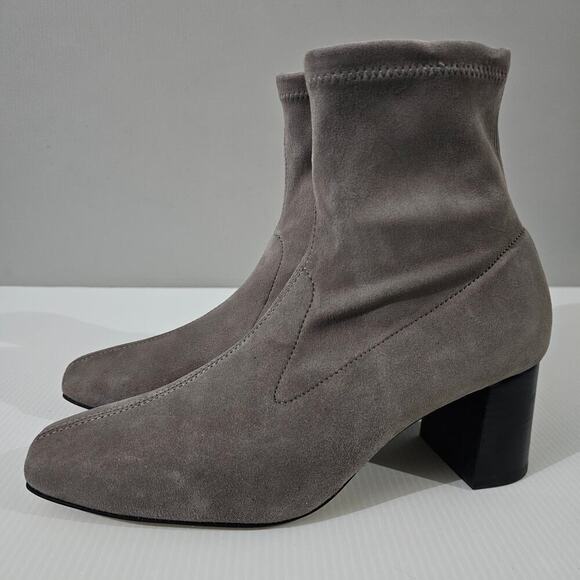 NEW LK Bennett Amira Ankle Bootie Women EU 38 Gray Suede Block Heeled Sock Chic - Picture 1 of 15